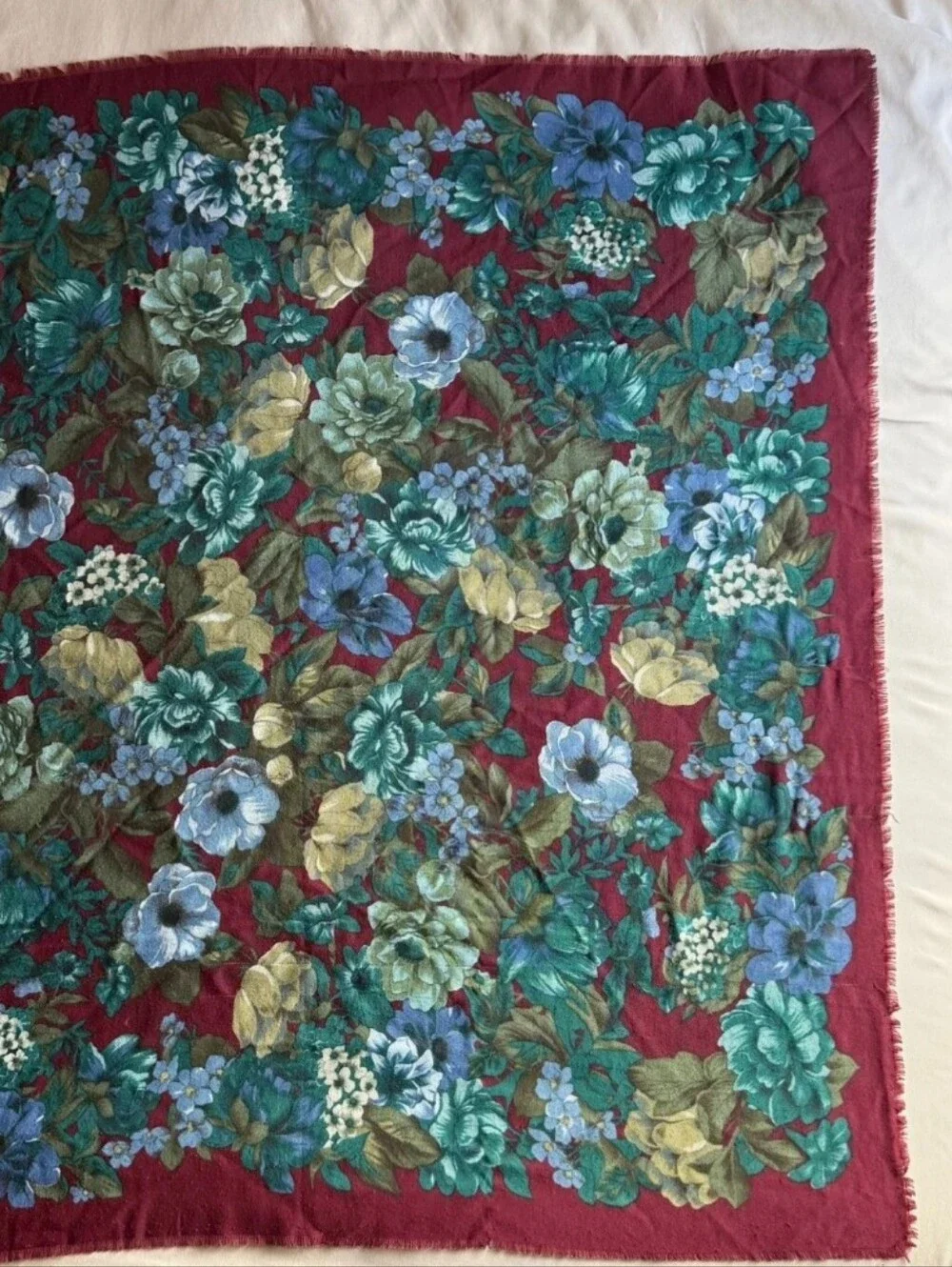 VINTAGE Floral Print Lightweight Scarf in Burgundy and Teal
